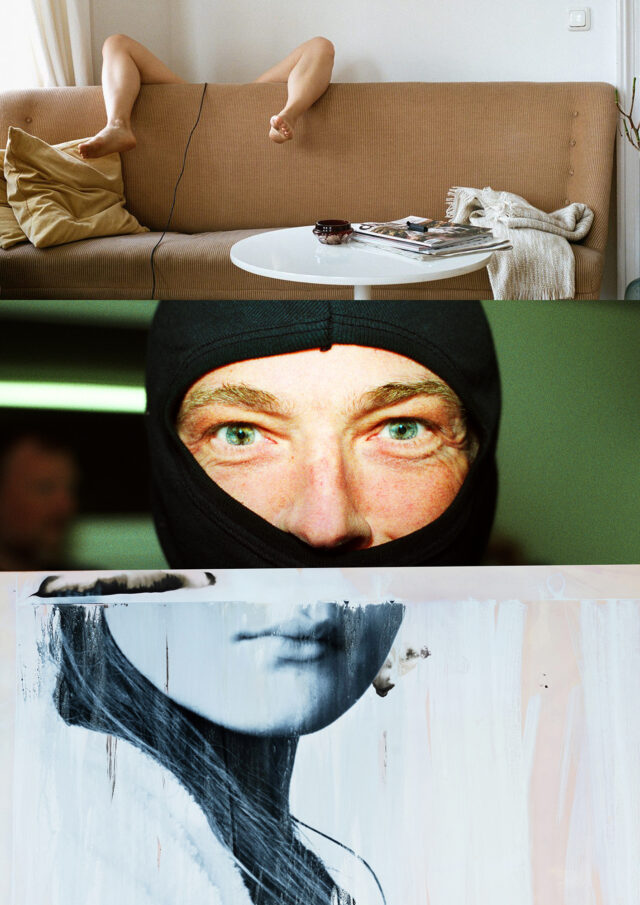 © Martina Stapf, self on sofa 2, 2020 / © Lukas Beck, Jörg Haider aus der Serie "Profil" / © Franzi Kreis, aus dem Zyklus "Die Scham" 2022/2023